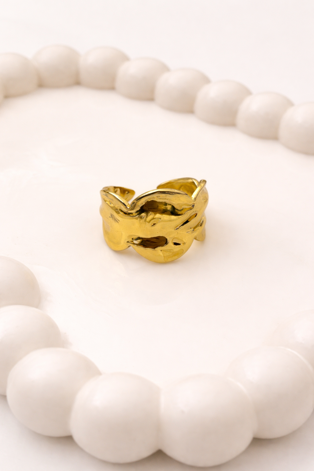 Gold Plated Textured Statement Ring – Adjustable Bold Ring