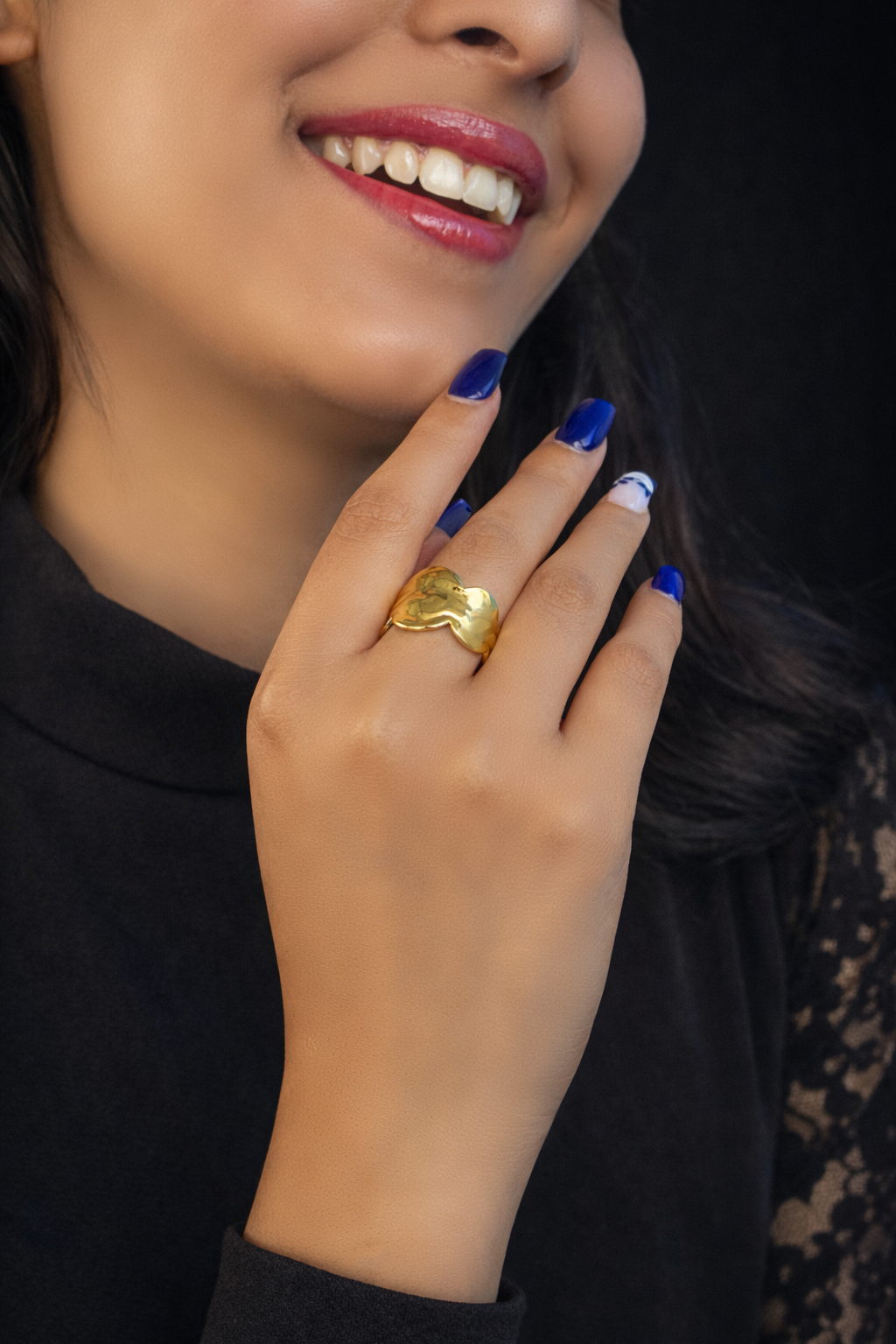 Gold Plated Textured Statement Ring – Adjustable Bold Ring