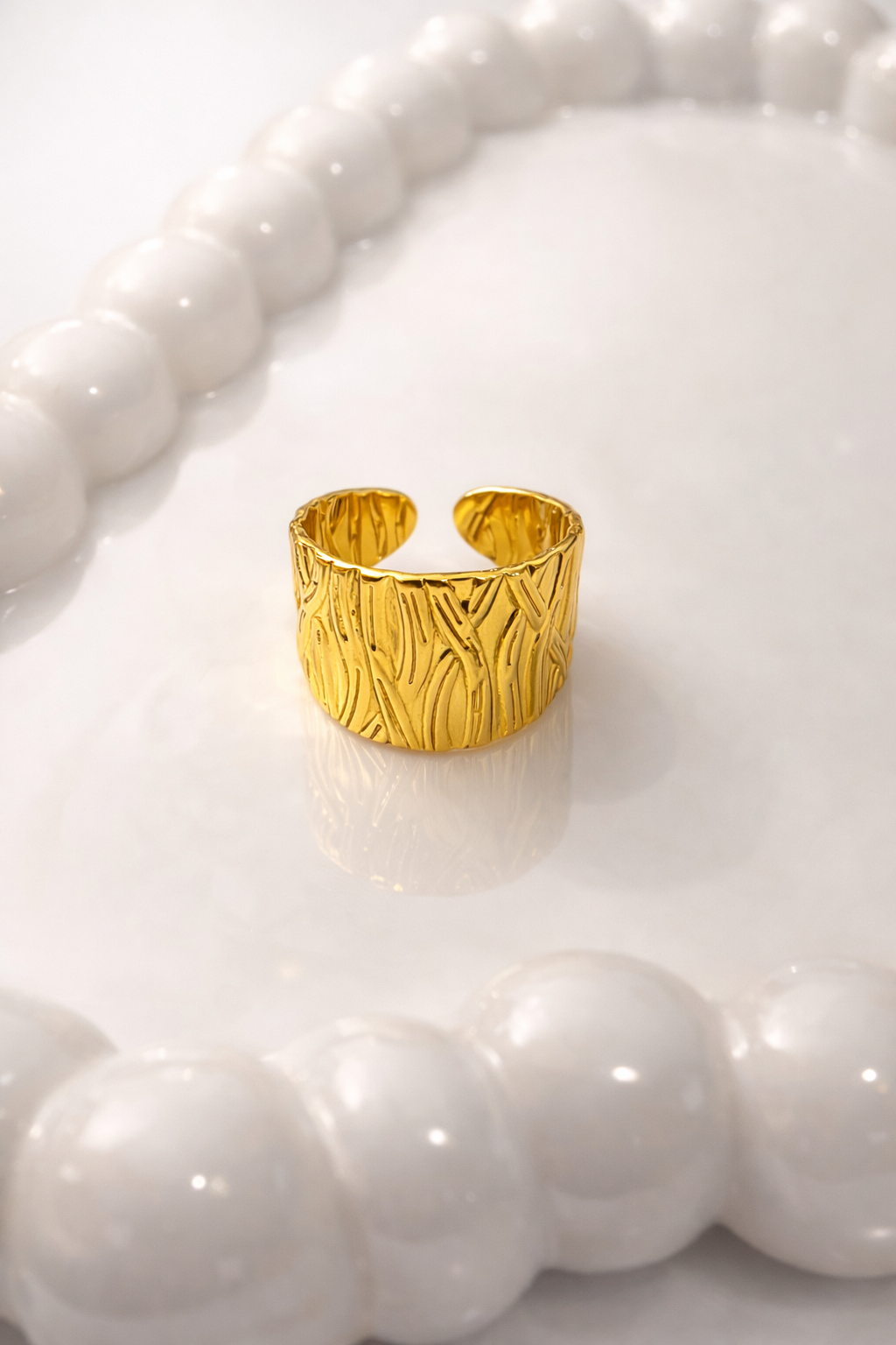Wide Textured Statement Cuff - Adjustable Ring