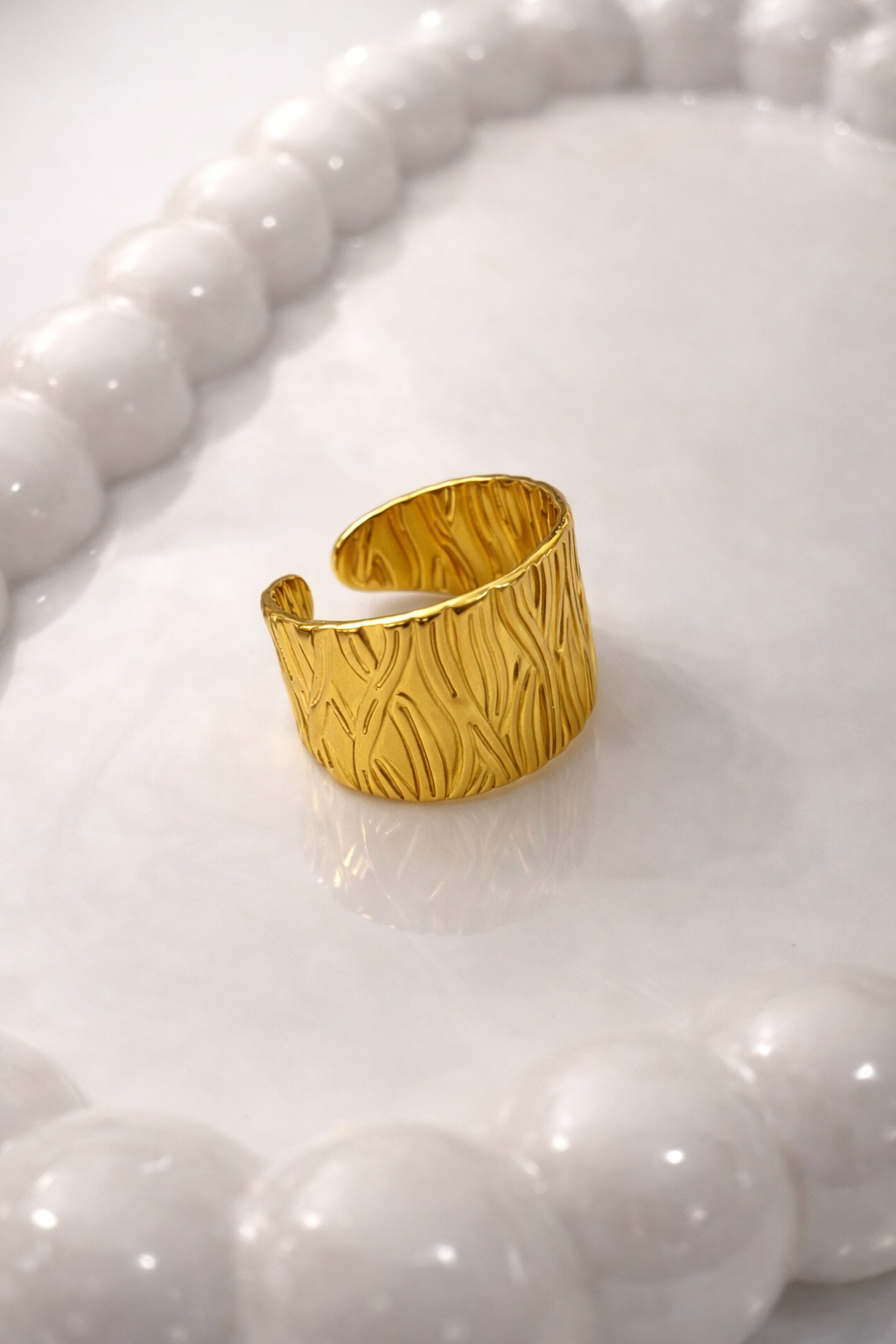Wide Textured Statement Cuff - Adjustable Ring