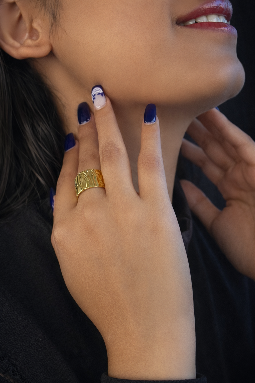 Wide Textured Statement Cuff - Adjustable Ring
