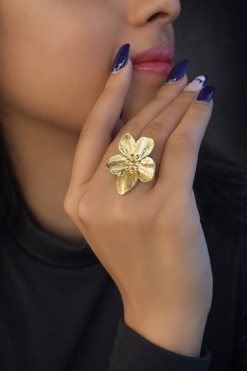 Floral - Adjustable Ring ( Big Flower Statement Ring )