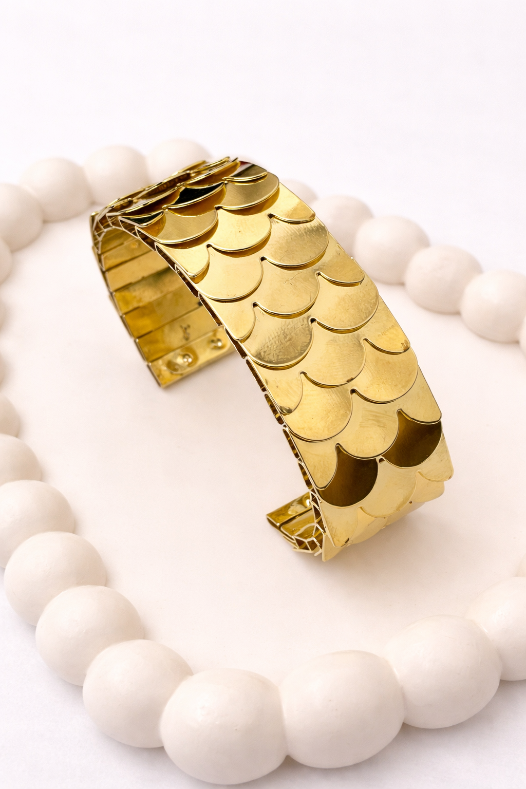 Scalloped Layer Cuff Bracelet – Wide Textured Statement Bangle