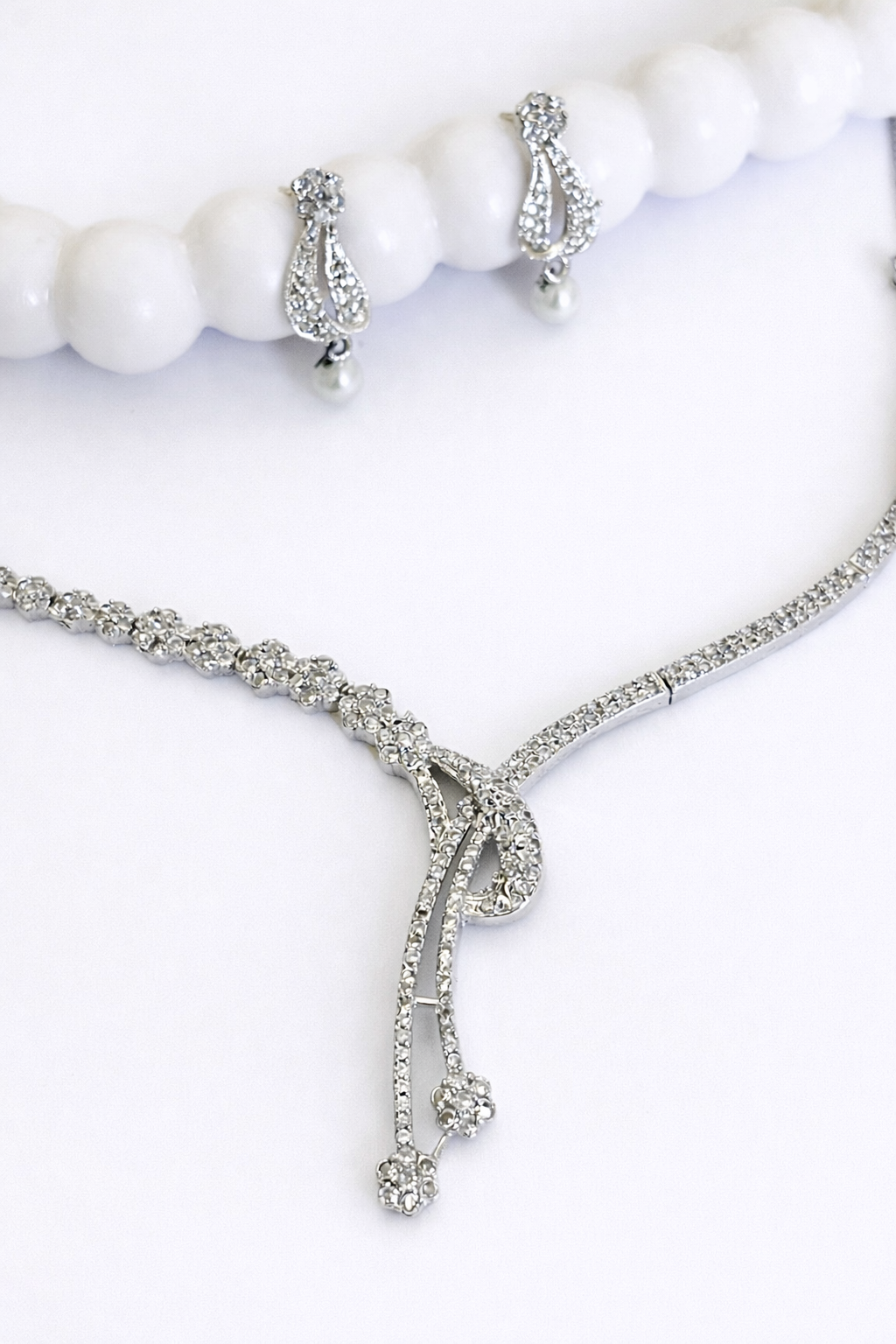Elegant Silver-Plated American Diamond Necklace Set