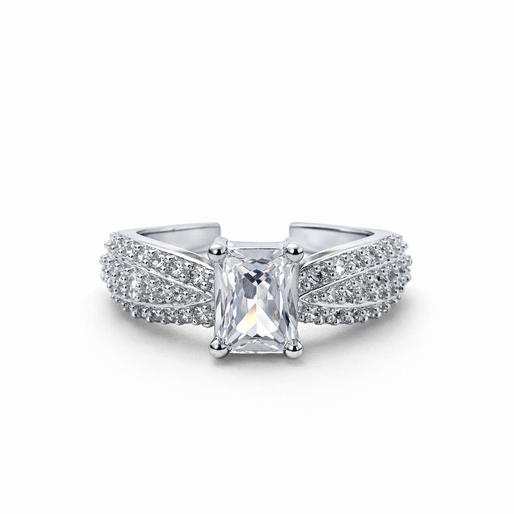 Radiant Emerald-Cut Crystal Statement Ring