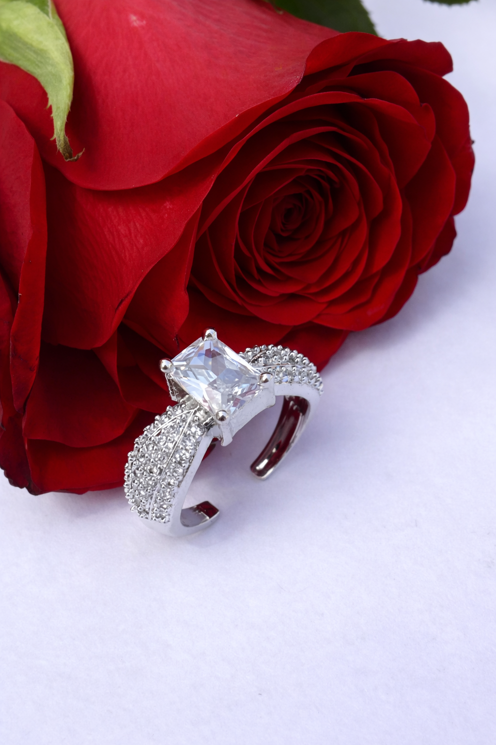 Radiant Emerald-Cut Crystal Statement Ring