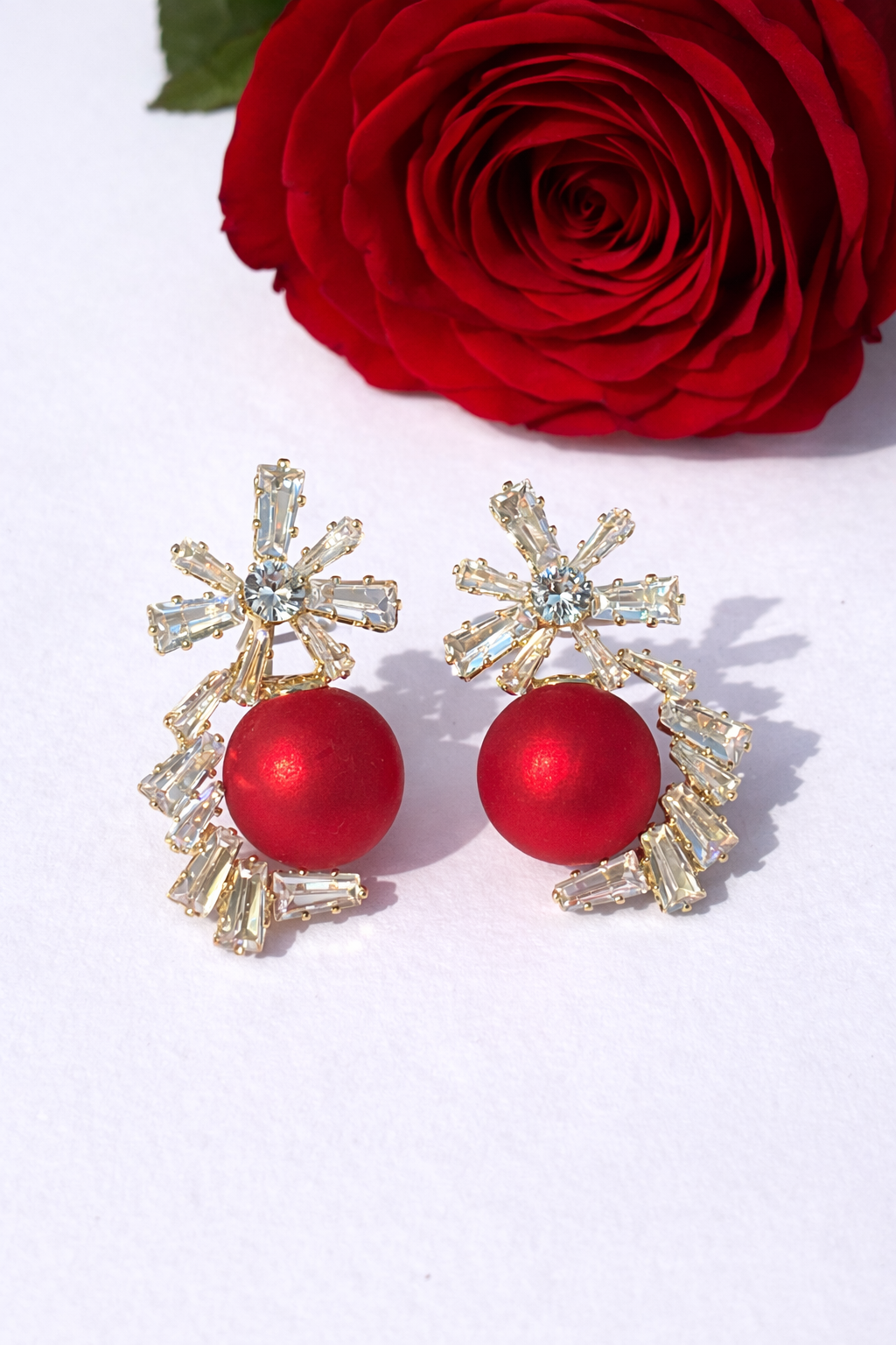 Ruby Bloom Crystal Drop Earrings