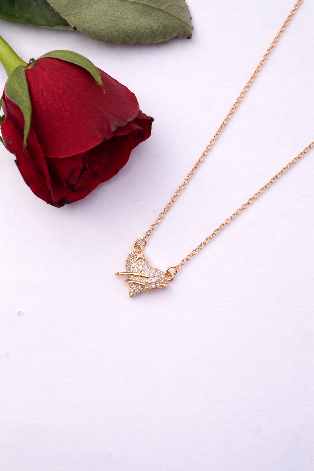 Rose Gold Crystal Butterfly Pendant Necklace