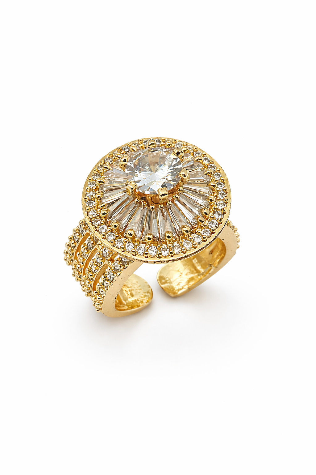 Royal Sunburst Gold Crystal Ring
