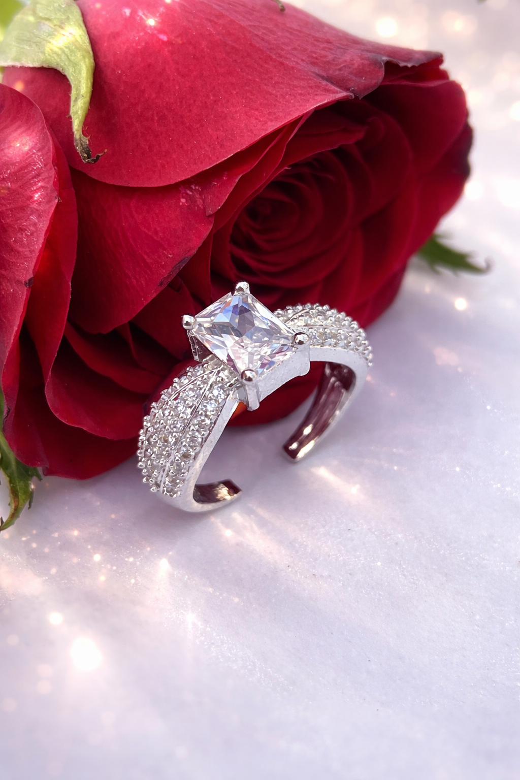 Radiant Emerald-Cut Crystal Statement Ring