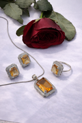 Golden Citrine Halo Jewelry Set (Necklace, Earrings & Ring)
